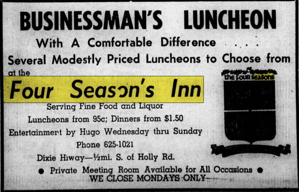 Springfield Inn Bar & Grill (Four Seasons Inn, Palmers) - Jan 31 1963 Article (newer photo)